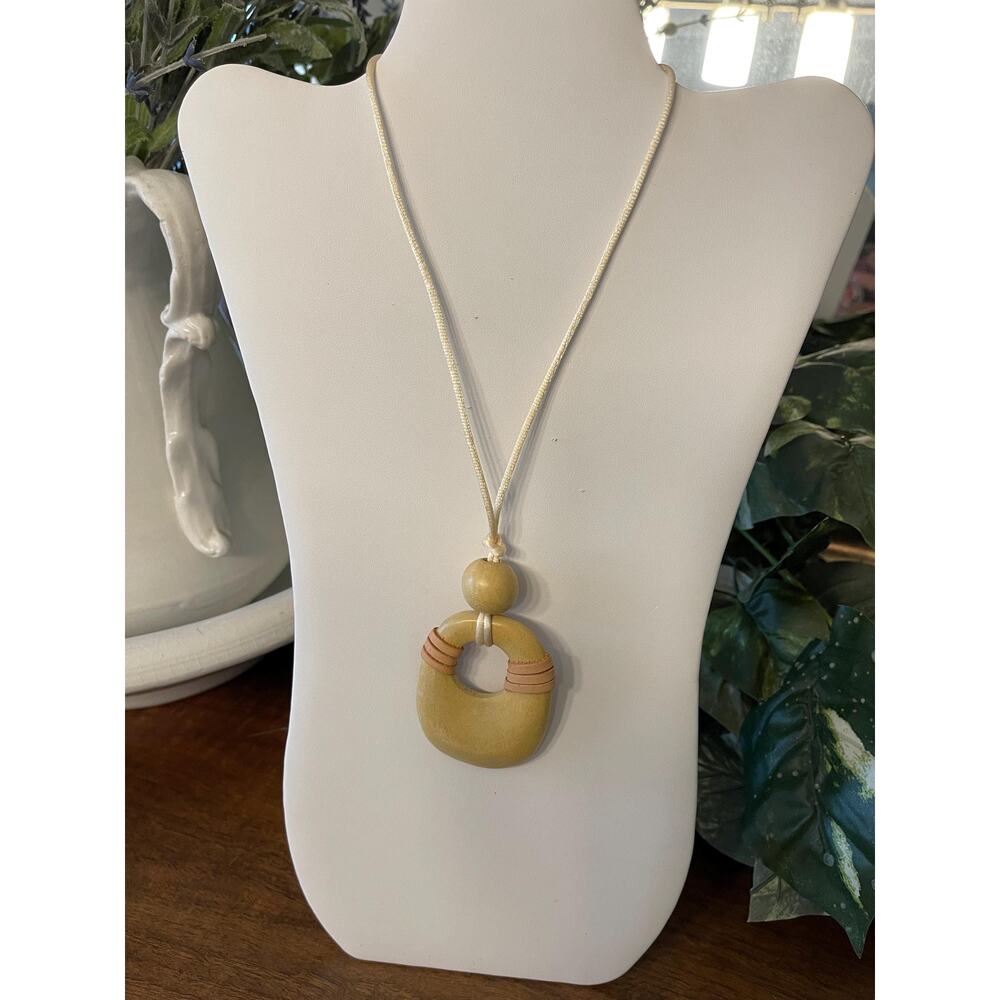 Vintage Directions Wood Pendant Necklace on Cord